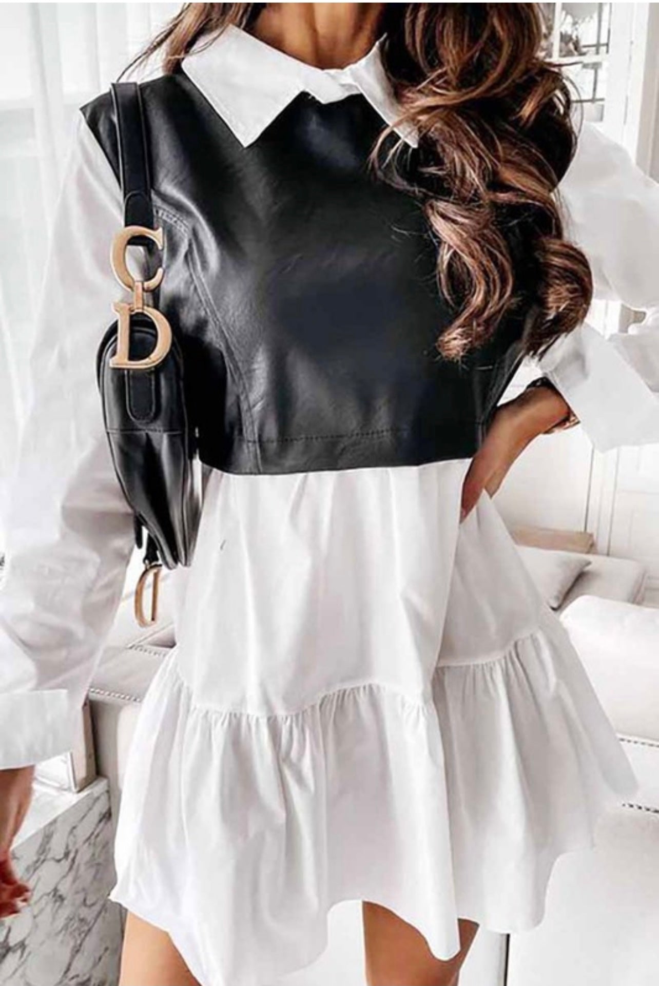 Black Faux Leather Vest Dress